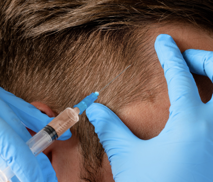 A person getting their hair shaved by an anesthetist.